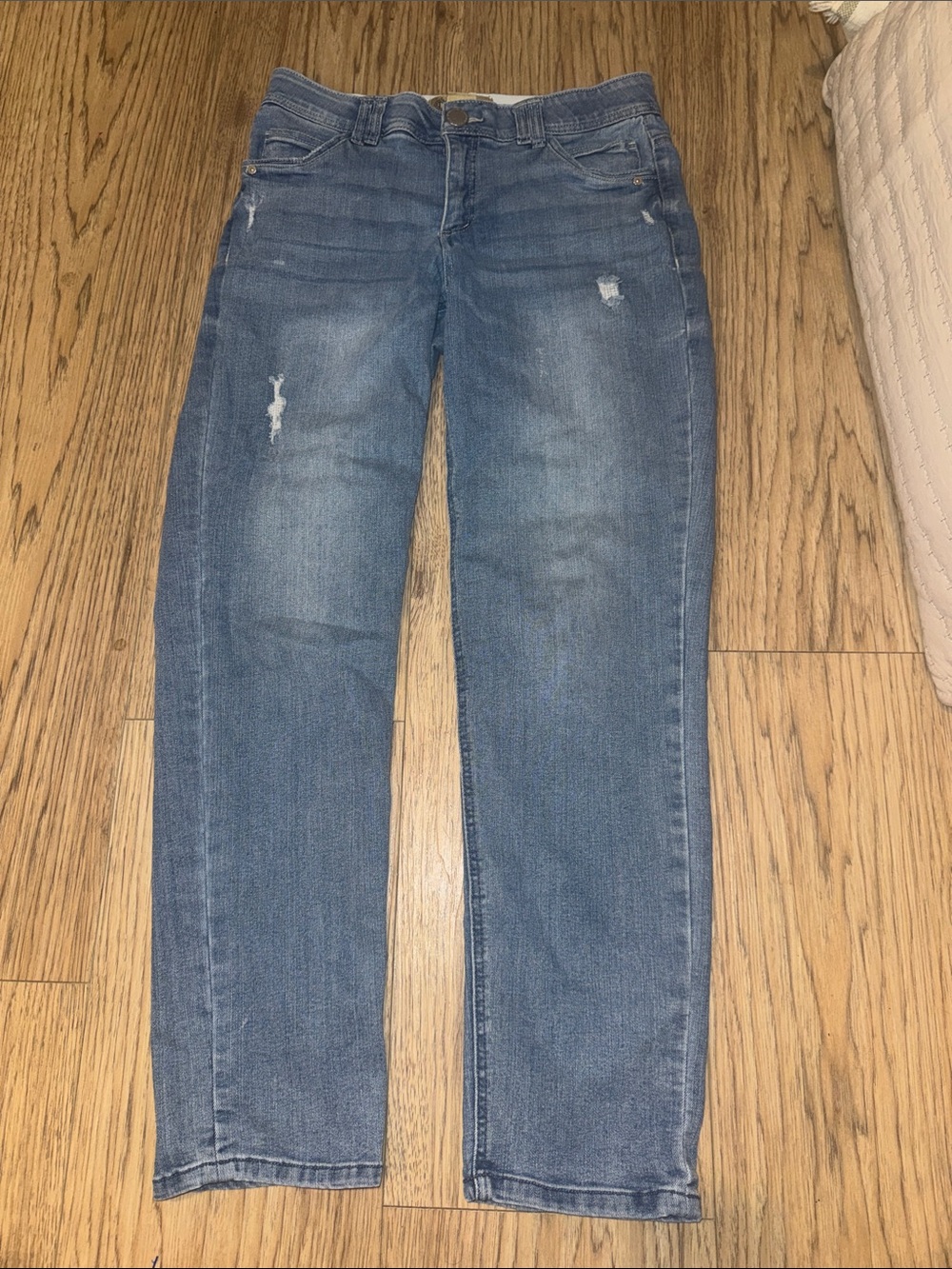 Democracy 8 Ab Technology Blue Distressed Women's Jeans - Classic Straight Fit